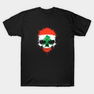 Chaotic Lebanese Flag Splatter Skull T-Shirt